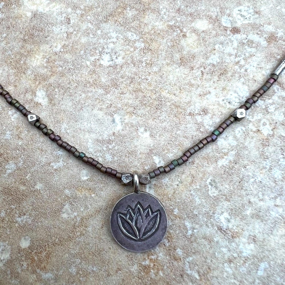 Beaded Lotus Charm Necklace